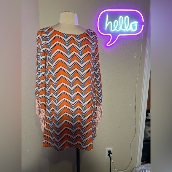 Umgee Dresses & Skirts - Umgee - orange and blue pattern dress with long sleeve